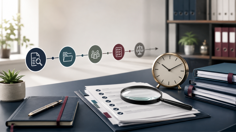 Taxpayer reviewing HMRC compliance check documents and enquiry timelines