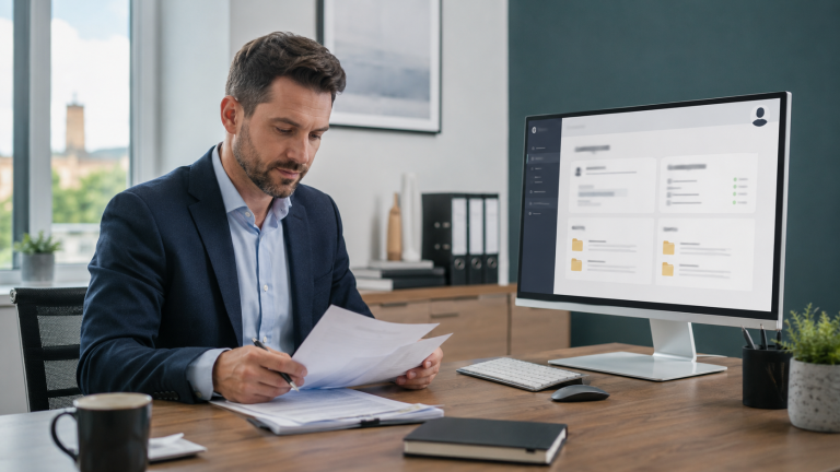 Accountant using a secure digital system to protect confidential client financial information