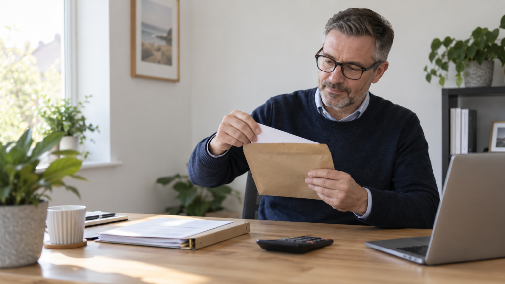 Person organising paperwork after deciding to address a delayed UK tax problem