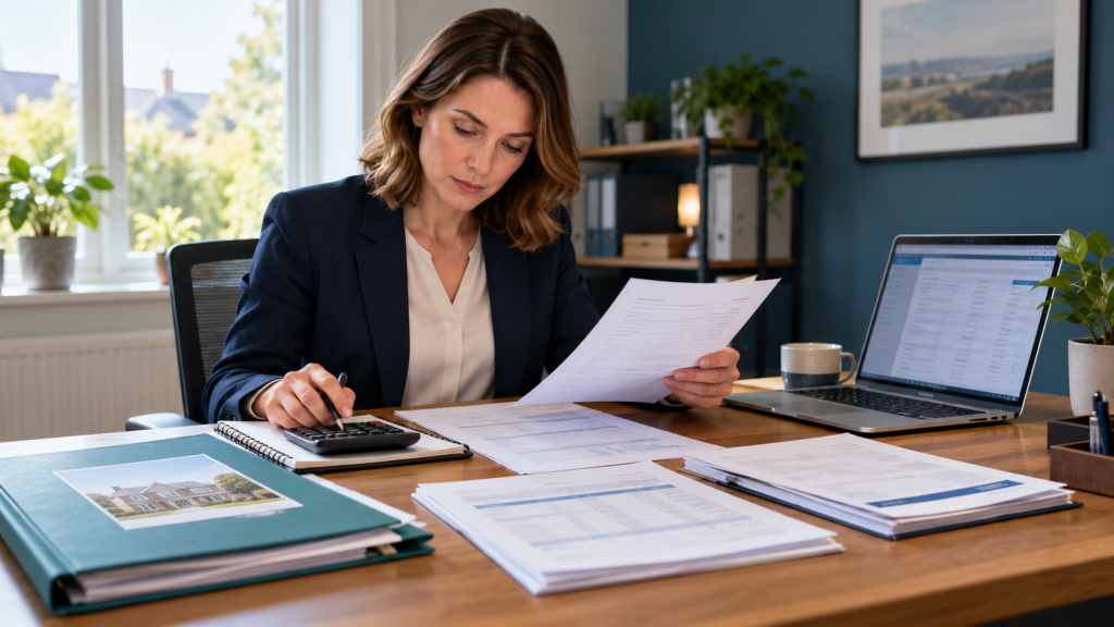 UK tax adviser comparing a tax return with financial information from several sources