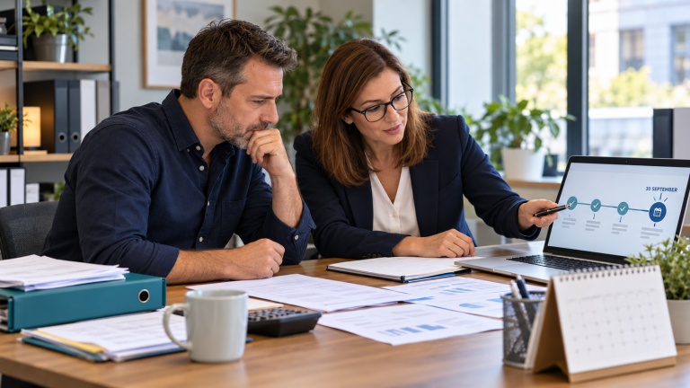 Company director organising financial records shortly before the accounts deadline